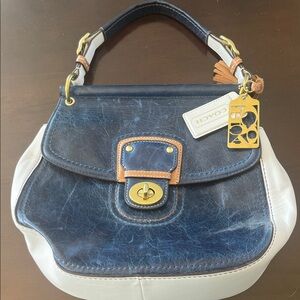 Coach Navy and White Leather Satchel